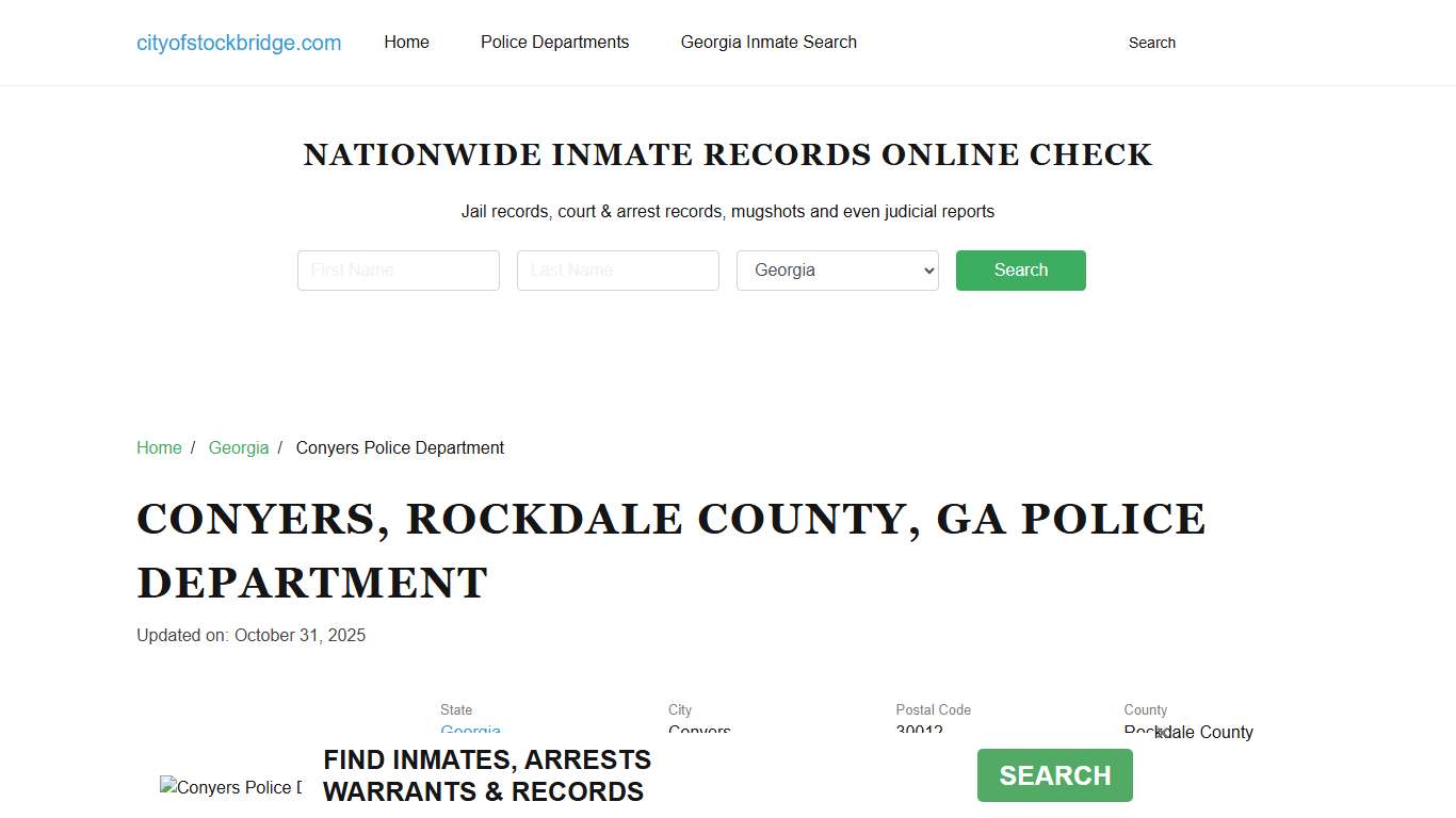 Conyers, GA Police - City Jail Inmates, Arrests