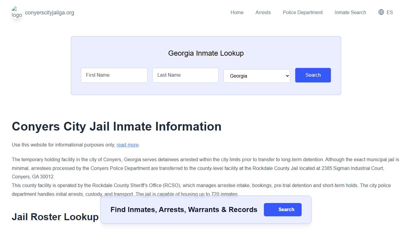 Conyers Jail, GA Inmate Roster, Municipal Jail Info
